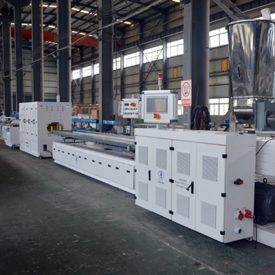 kaufen High capacity PVC WPC decking floor extrusion line with laminating film surface treatment with conic twin scerw extruders online manufacture